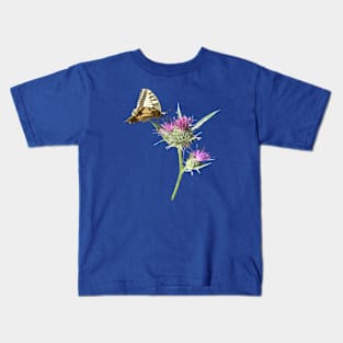 Scarce Swallowtail Butterfly Resting On Thistle Flower Kids T-Shirt